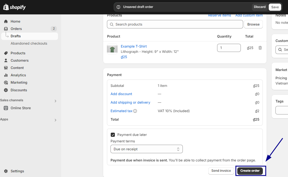 Finally, click Create order